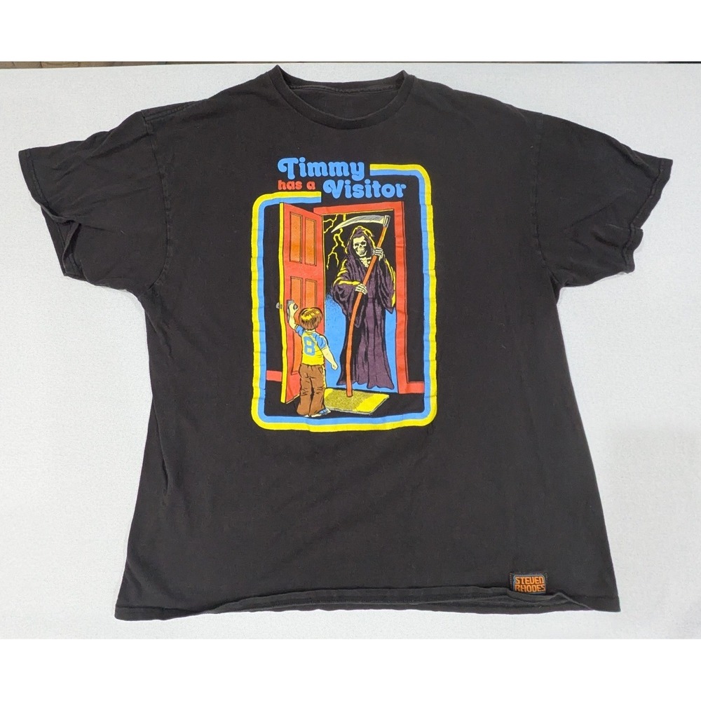 Steven Rhodes Graphic T-Shirt Mens XL Black Excellent Timmy Has a Visitor Grim